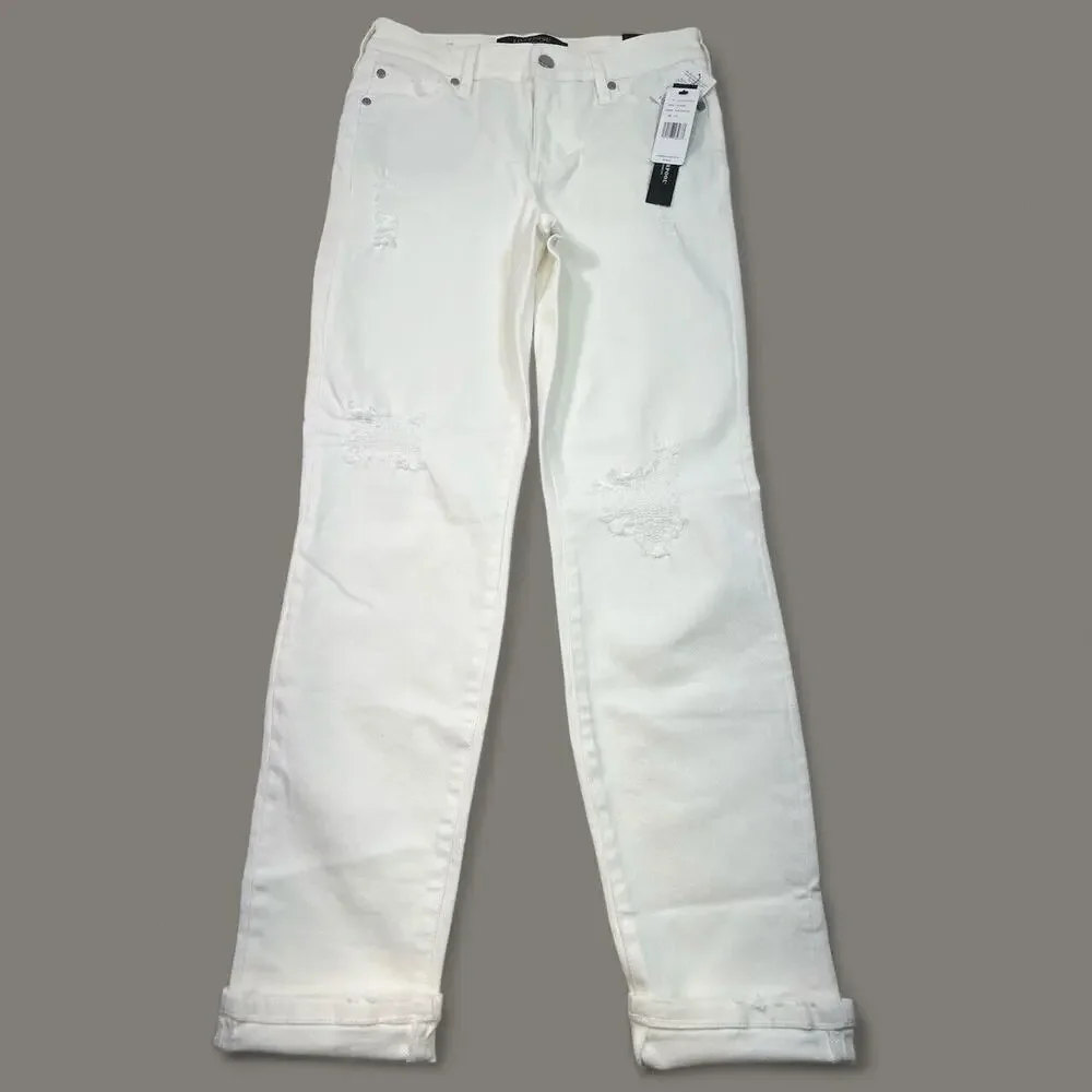 Liverpool the Girlfriend Cuffed JEAN‎ Mid Rise Distressed Denim Bone White 0/25